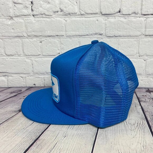 Vintage DOW Styrofoam SM Trucker Hat Mesh Cap K-Brand Sew On Patch Logo Blue - Picture 2 of 8